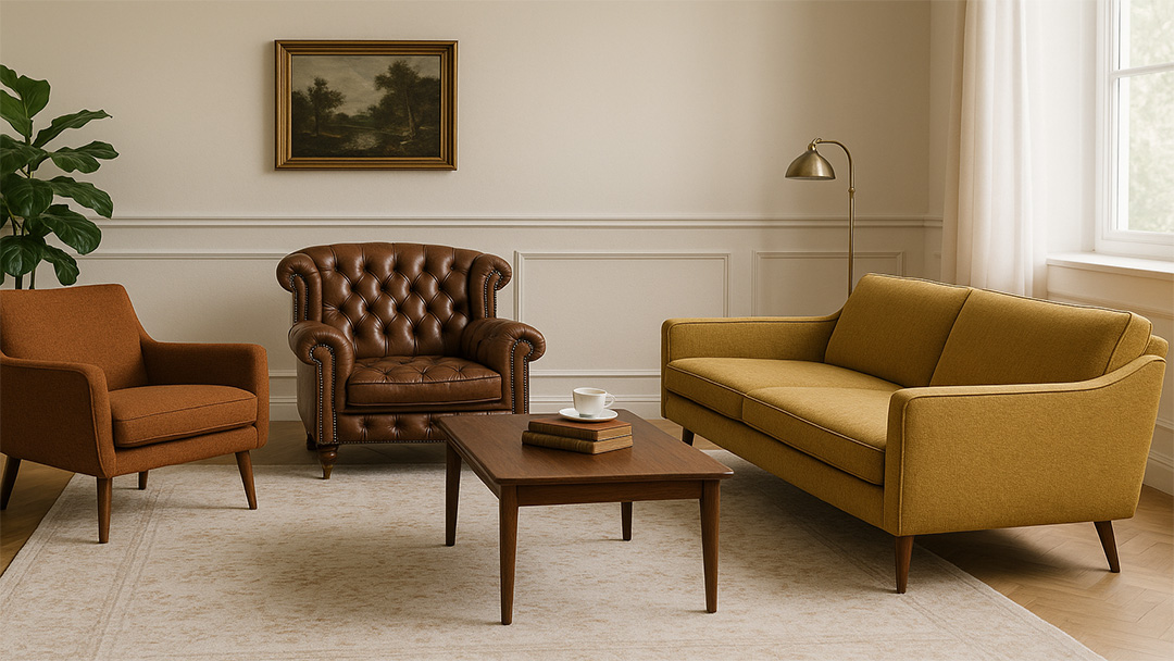 Vintage-Sessel, Couch & Chesterfield perfekt abstimmen